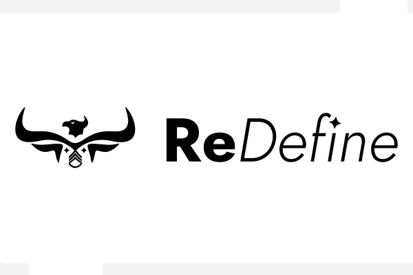 Horizontal Redefine logo. Icon on left, wordmark on right. All black