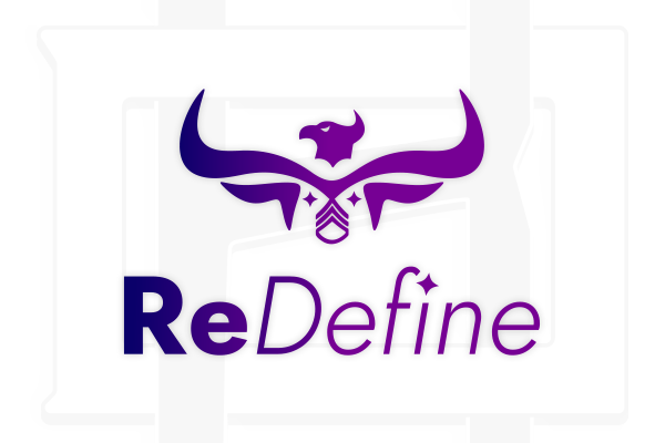 Redefine logo on top of a branded background for digital boardman