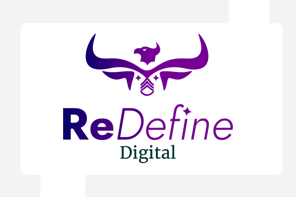 Image of the ReDefine Digital logomark with a digital boardman branded background