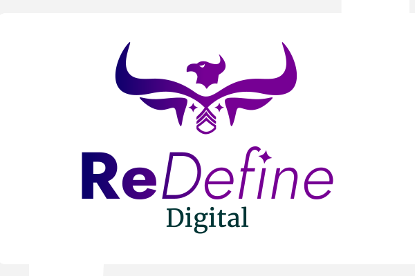 Logomark with ReDefine Wordmark Purple Gradient with a green Digital below in a vertical layout