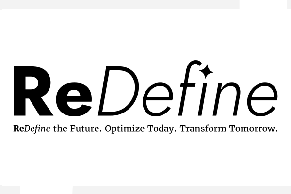 Redefine Wordmark with tagline. All black